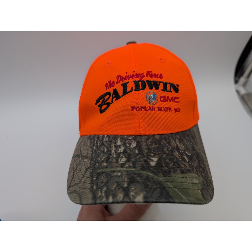Baldwin GMC Poplar Bluff MO Hat Blaze Orange Camo Nissin Cap Adjustable Strap